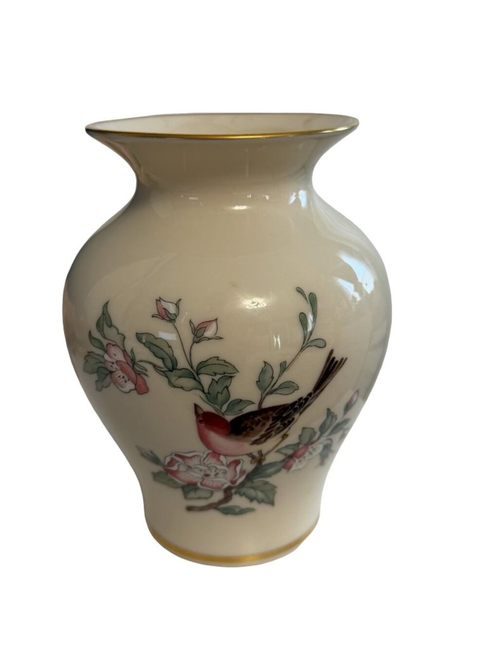 Lenox Serenade Bird Floral Bud Vase Ivory Porcelain Gold Trim Made In USA